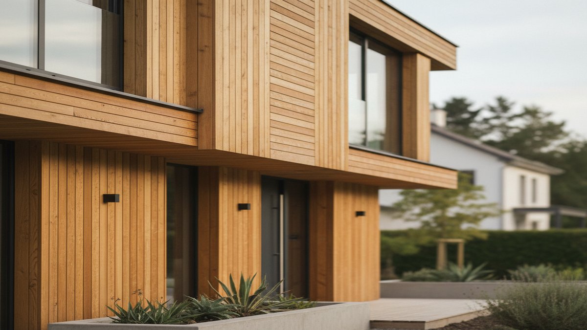 Bardage bois en meleze sur facade de maison contemporaine