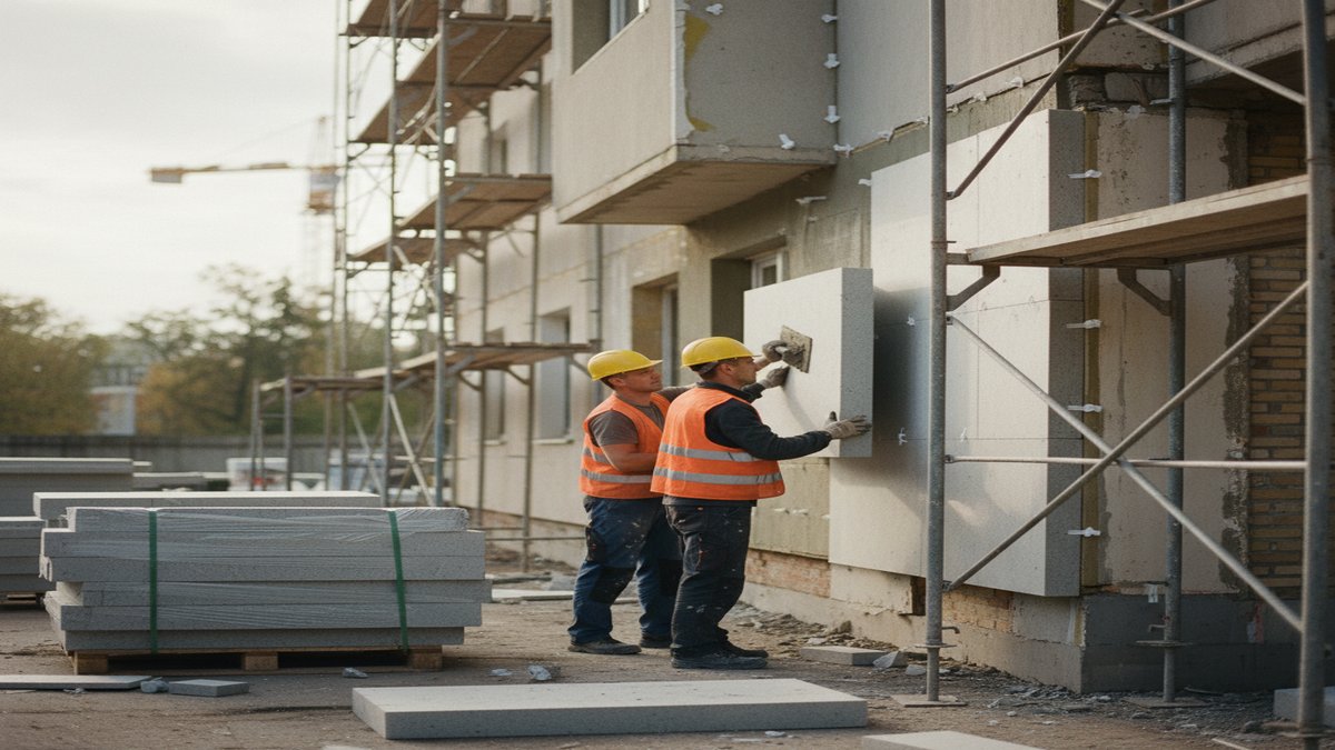 Pose de panneaux isolants pour isolation thermique par l'exterieur