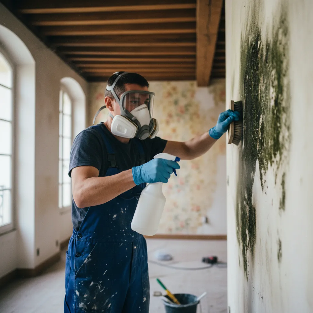 Le traitement des champignons muraux nécessite un équipement de protection adapté et un fongicide professionnel