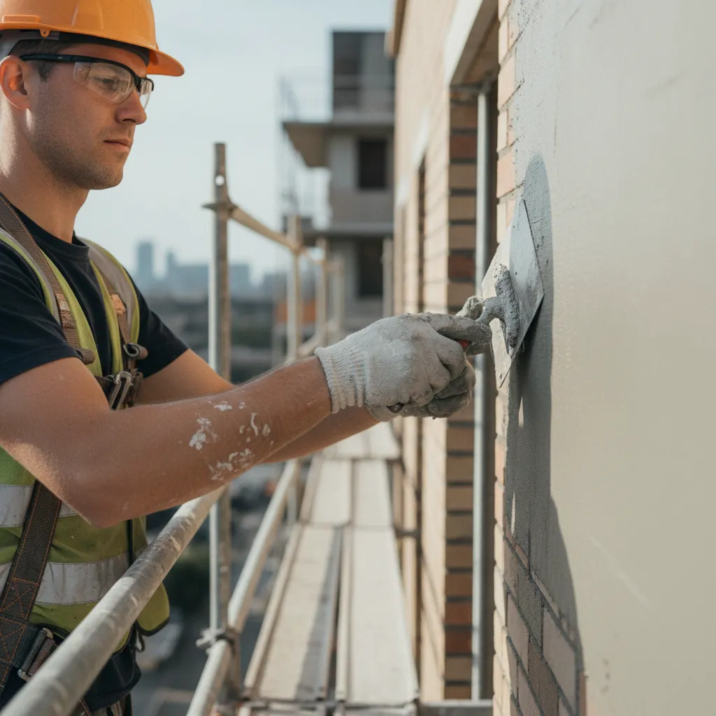 Application d'un enduit de finition lors d'un ravalement de façade