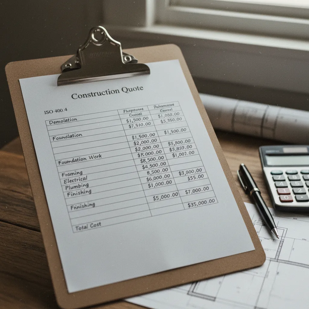 Un devis bien détaillé décompose chaque poste en fournitures et main-d'œuvre
