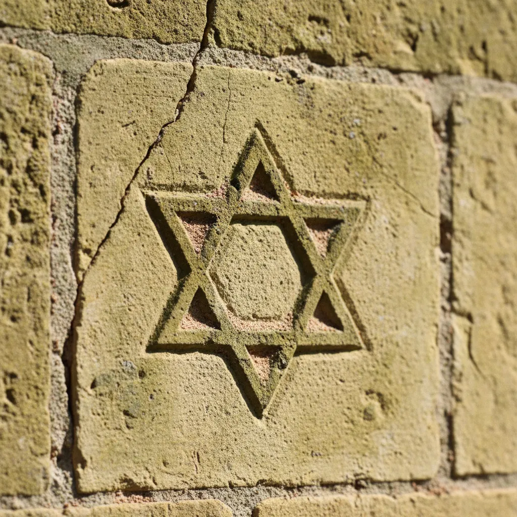 Étoile à six branches gravée dans le tuffeau d'un édifice médiéval de la Loire