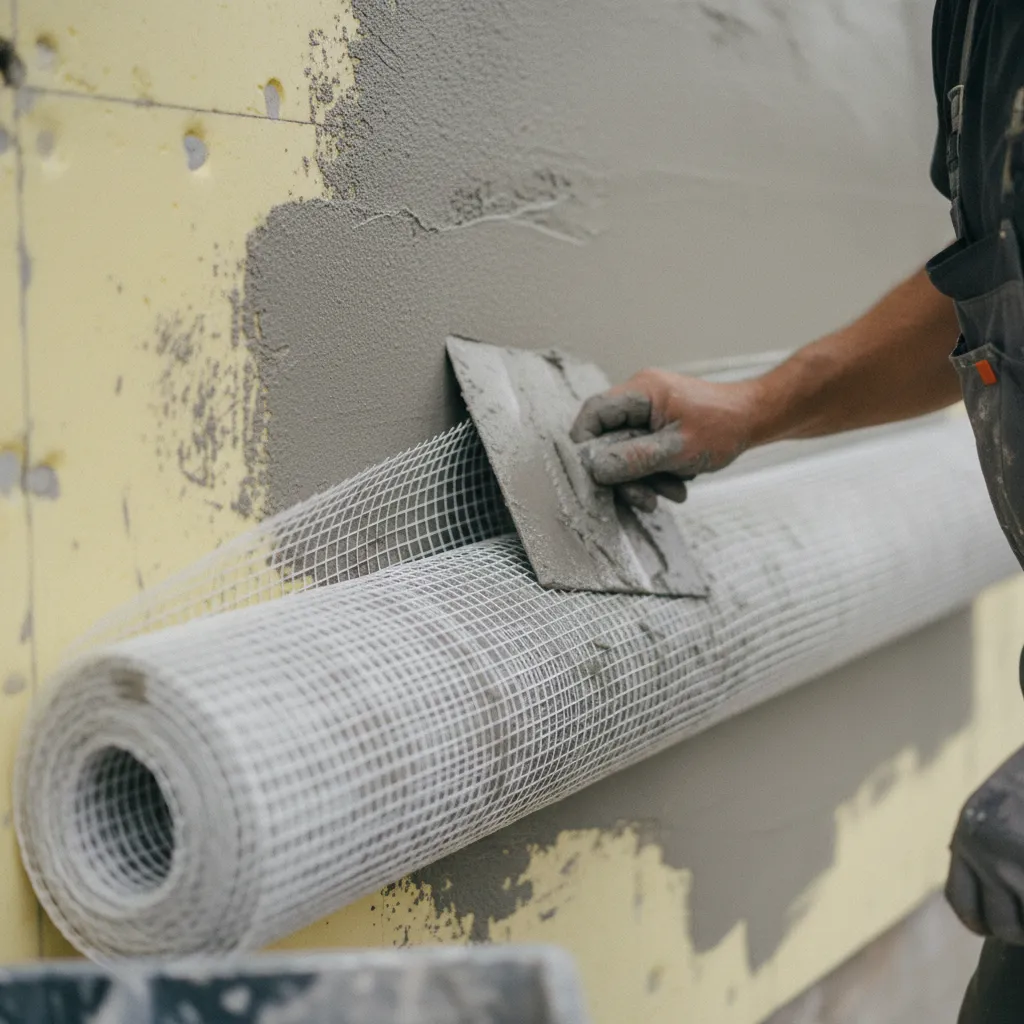 Application du treillis en fibre de verre dans le sous-enduit armé, étape clé de la durabilité du système ITE