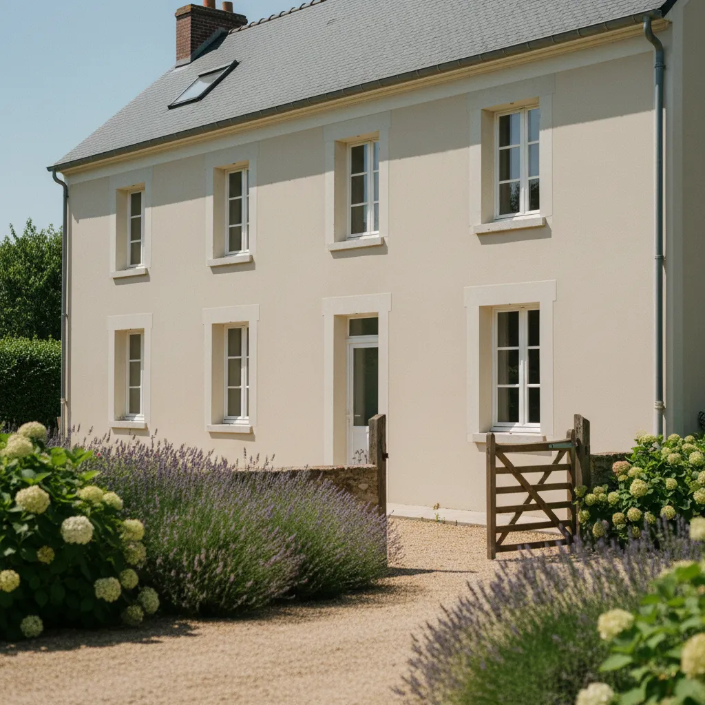 Maison après isolation thermique par l'extérieur avec enduit de finition décoratif
