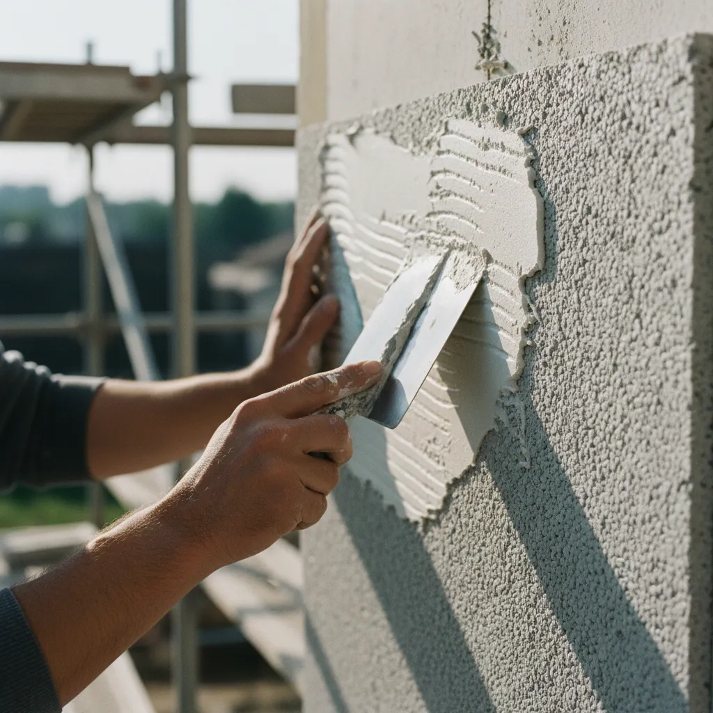 Application de colle sur un panneau de polystyrène expansé graphité pour ITE