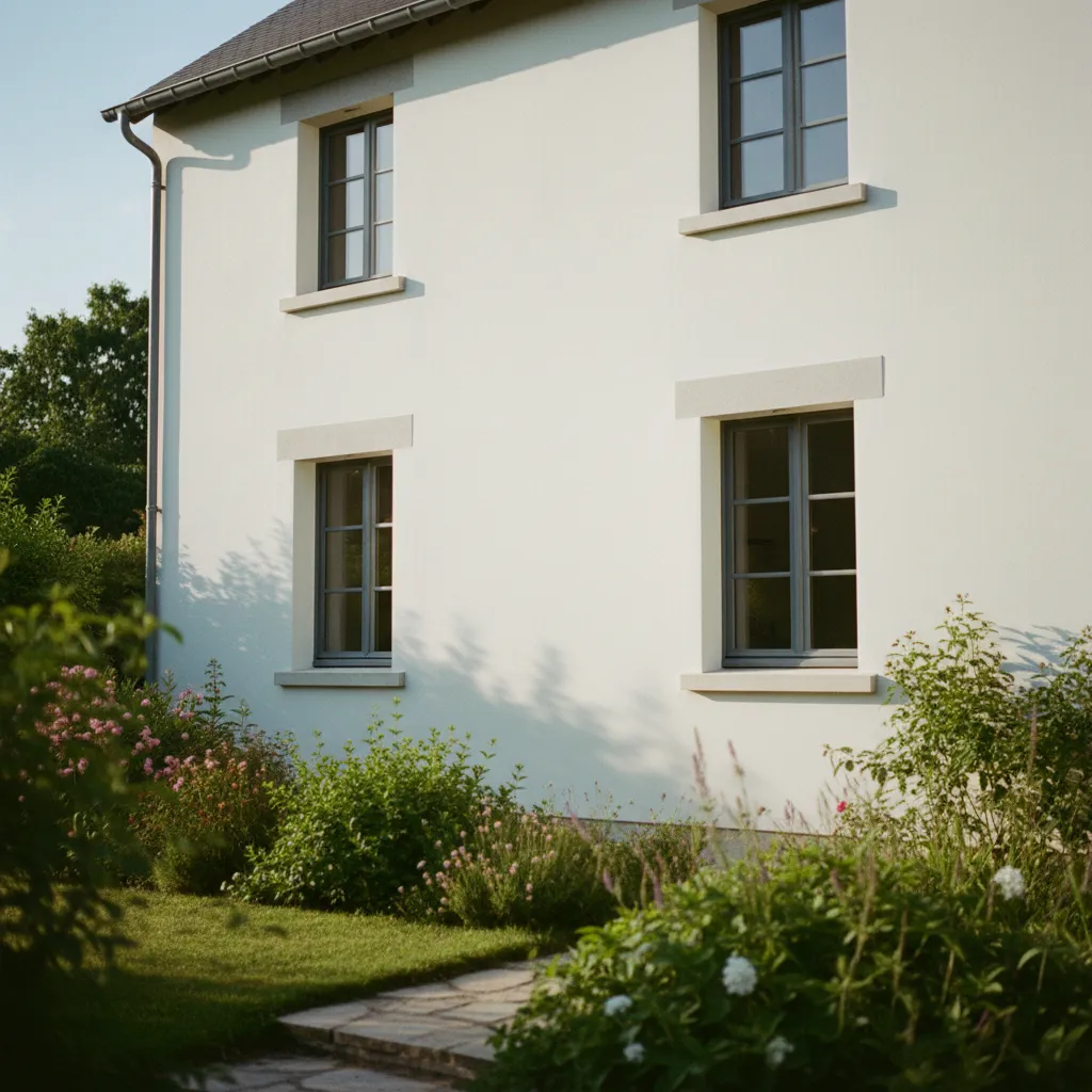 Résultat final d'une ITE sous enduit avec finition grattée blanche