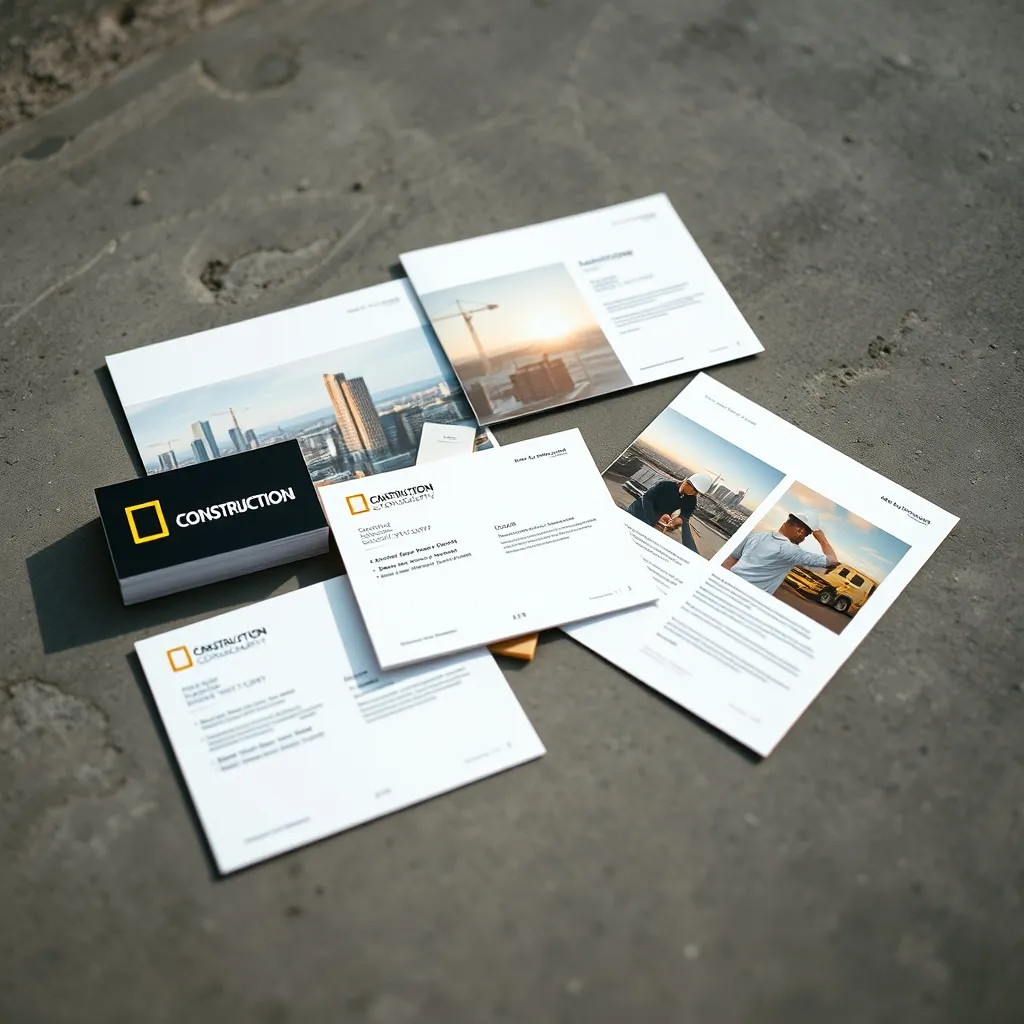 Cartes de visite et devis brandés assurent la cohérence visuelle de l'entreprise de maçonnerie