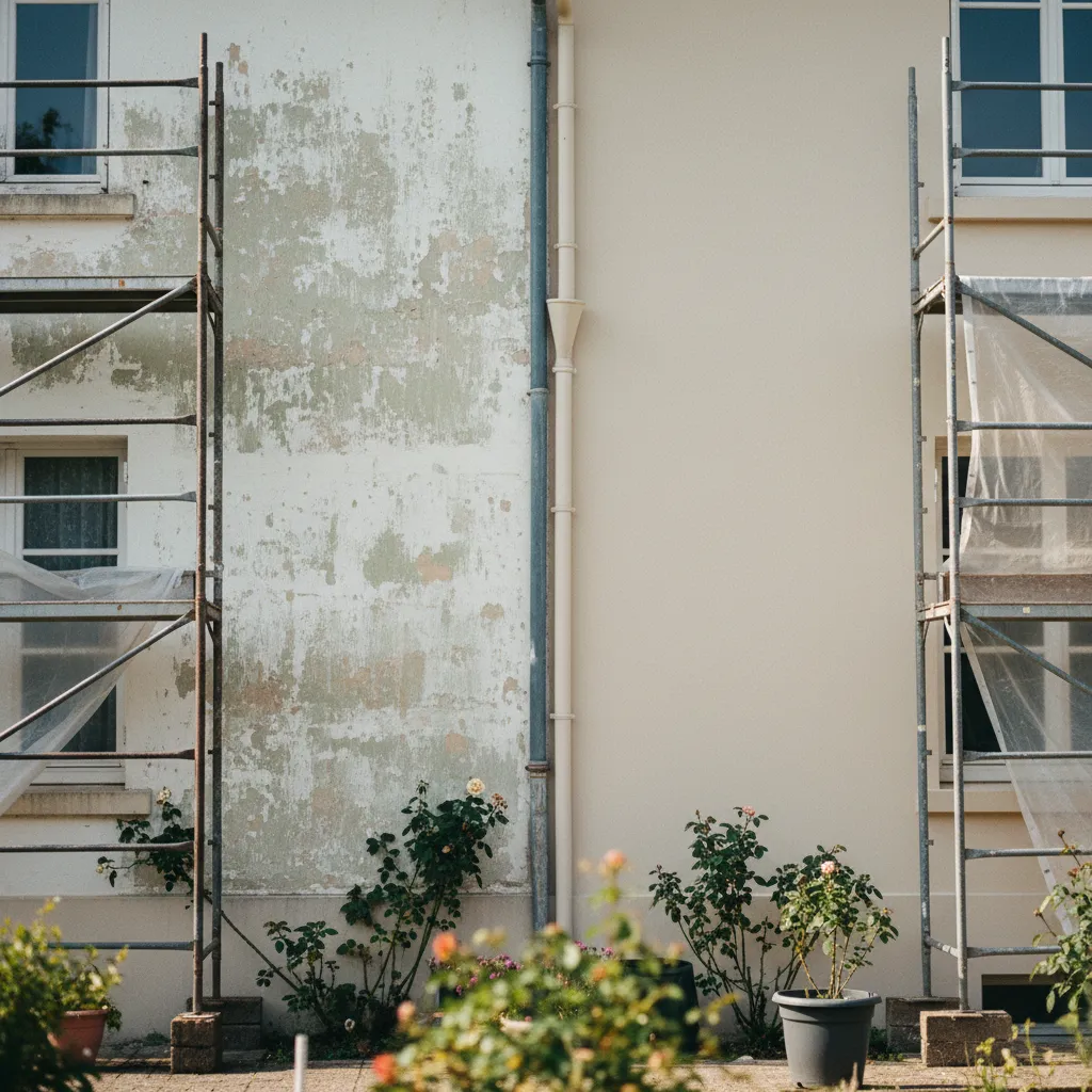 Résultat avant et après la mise en peinture d'une façade extérieure