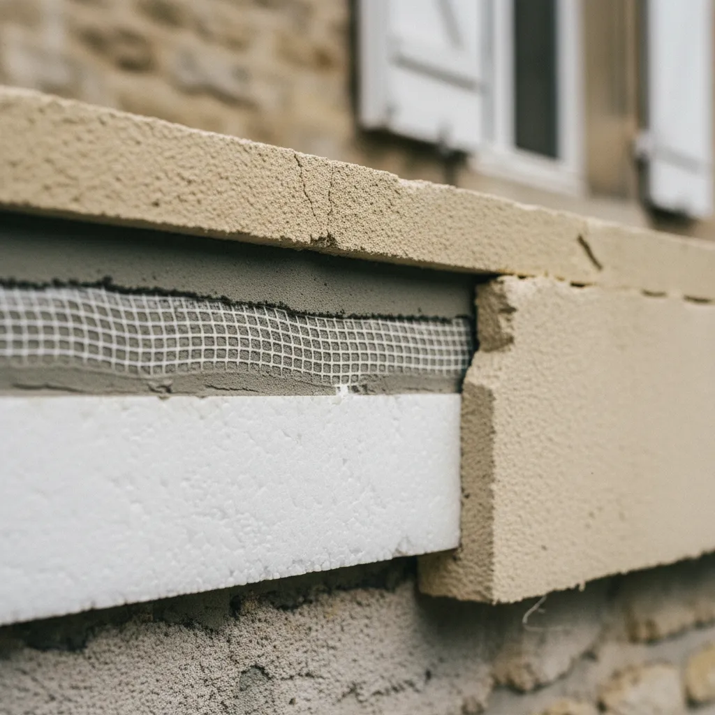 Détail des différentes couches d'un système d'isolation thermique par l'extérieur sous enduit