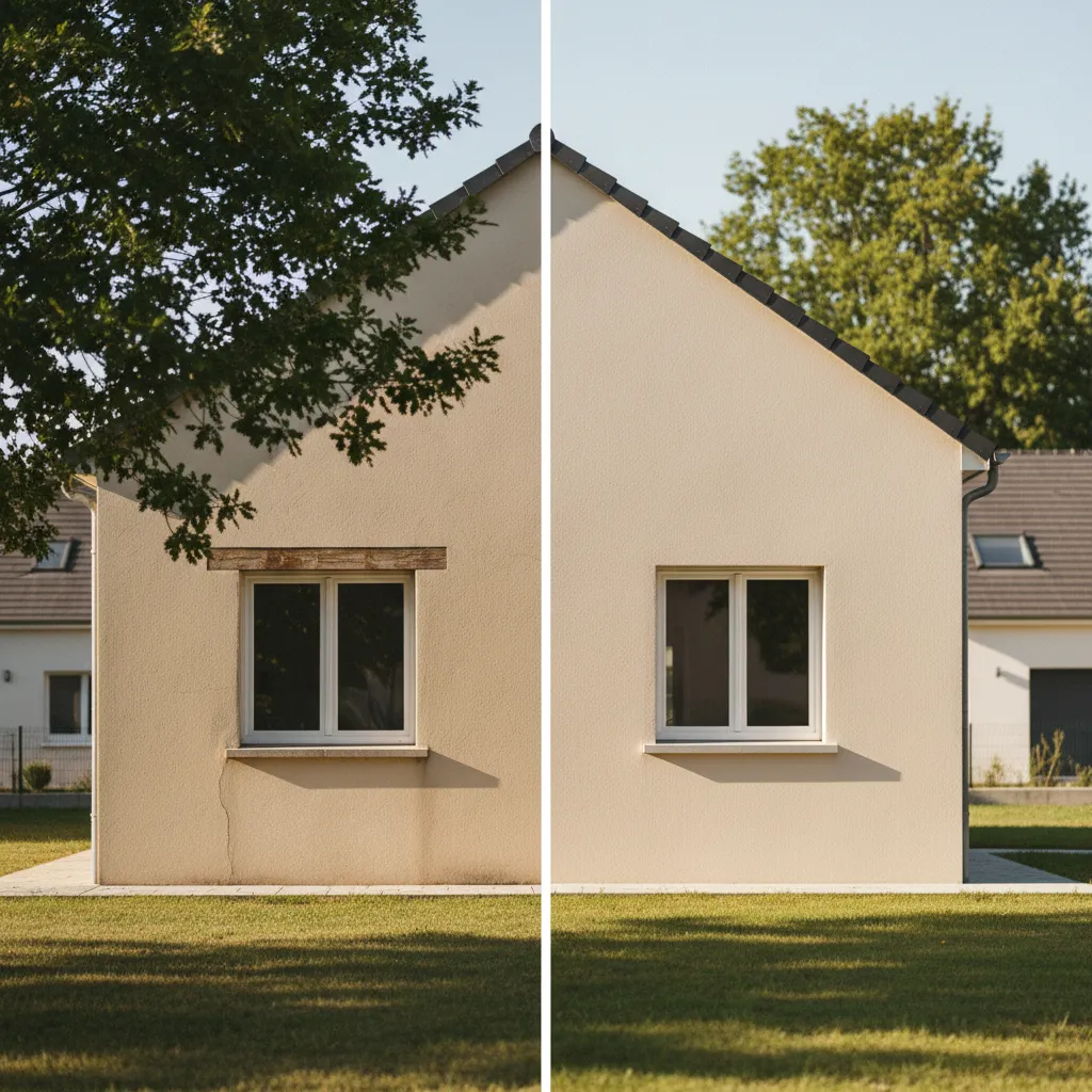 Résultat final d'une isolation extérieure sous enduit sur une maison rénovée dans le Maine-et-Loire