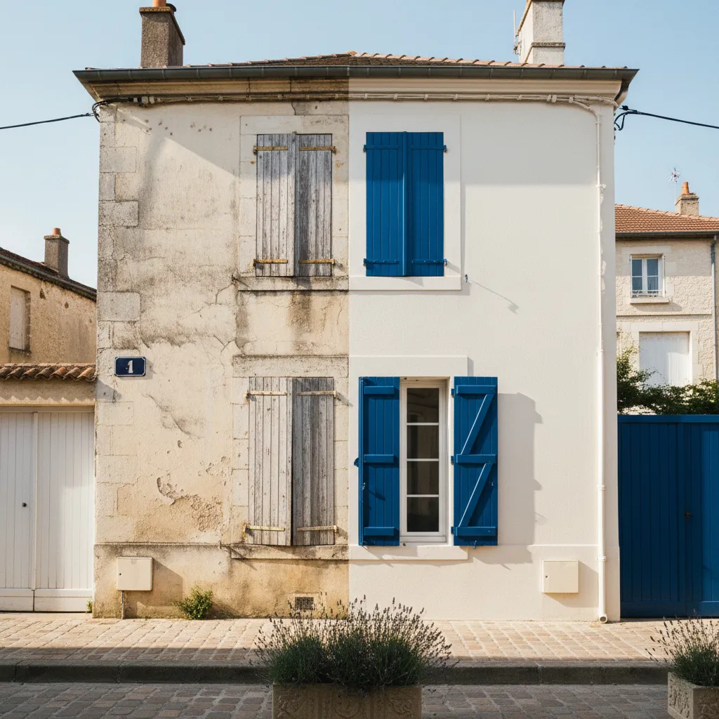 Contraste saisissant entre une façade avant et après ravalement complet