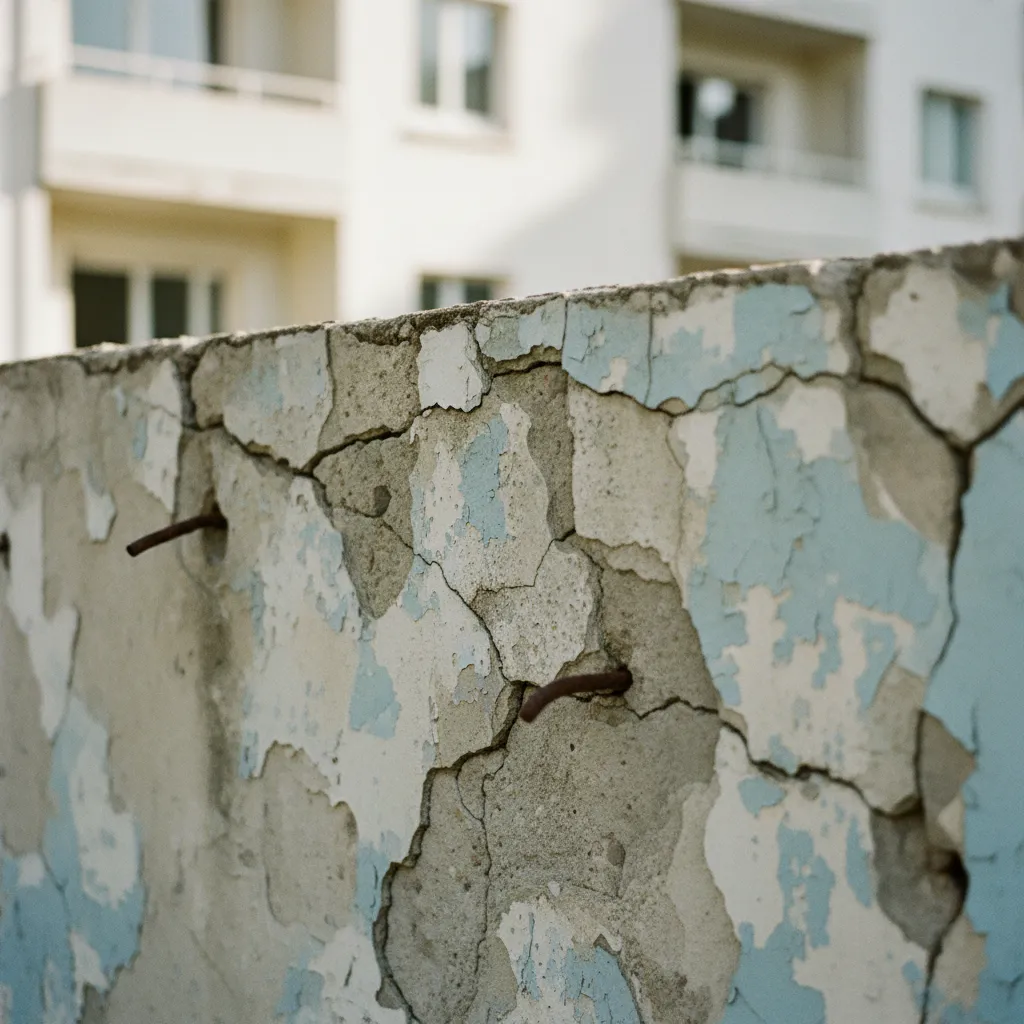 Façade d'immeuble présentant des dégradations typiques nécessitant un ravalement complet