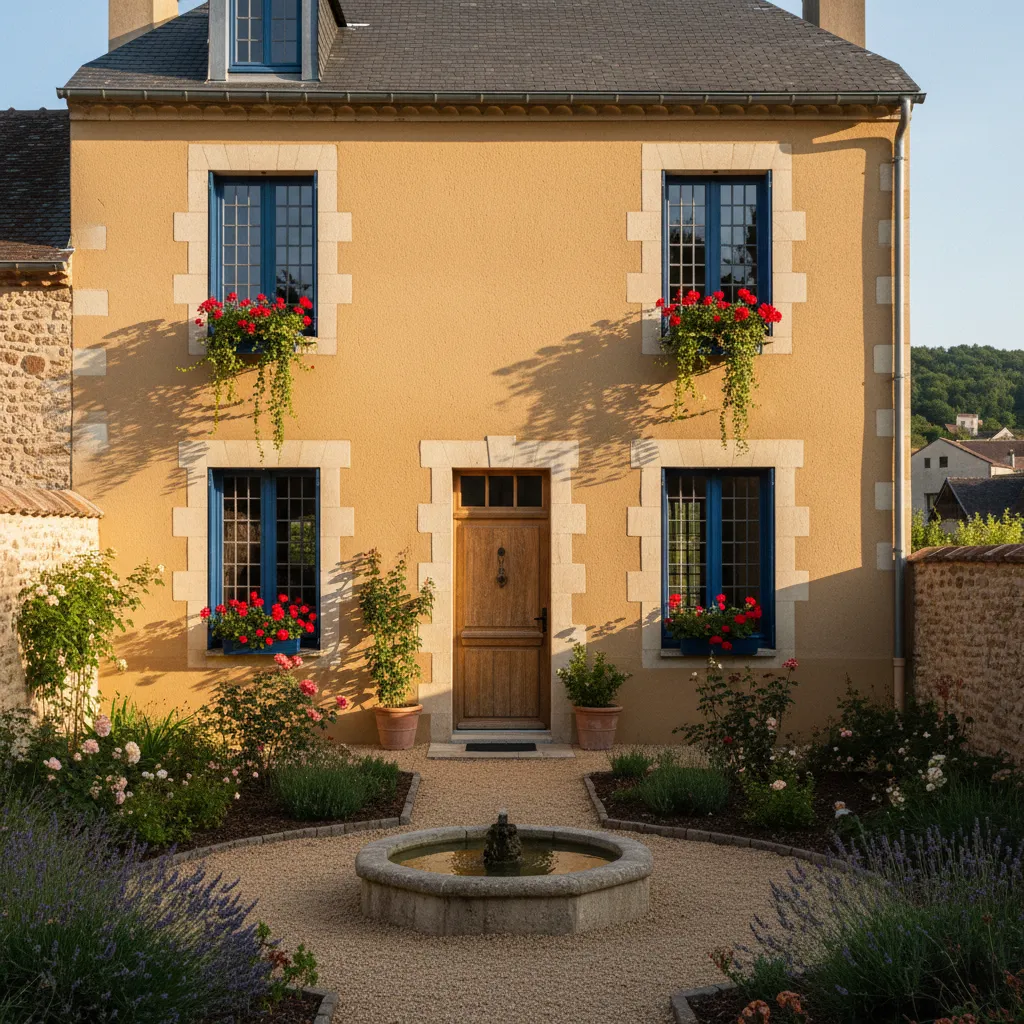 Résultat final d'un ravalement complet : façade rénovée avec enduit ocre et menuiseries nettoyées