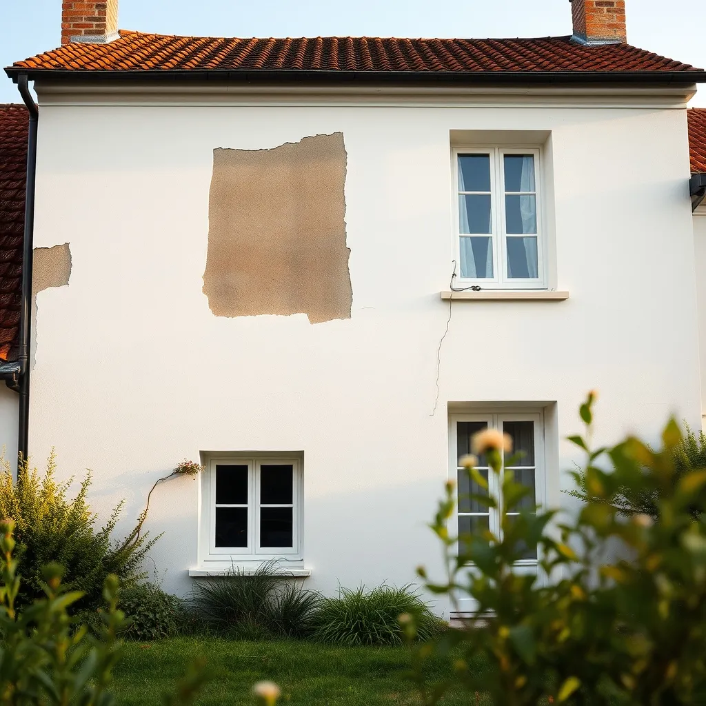 Façade terminée après isolation par l'extérieur et application de l'enduit de finition