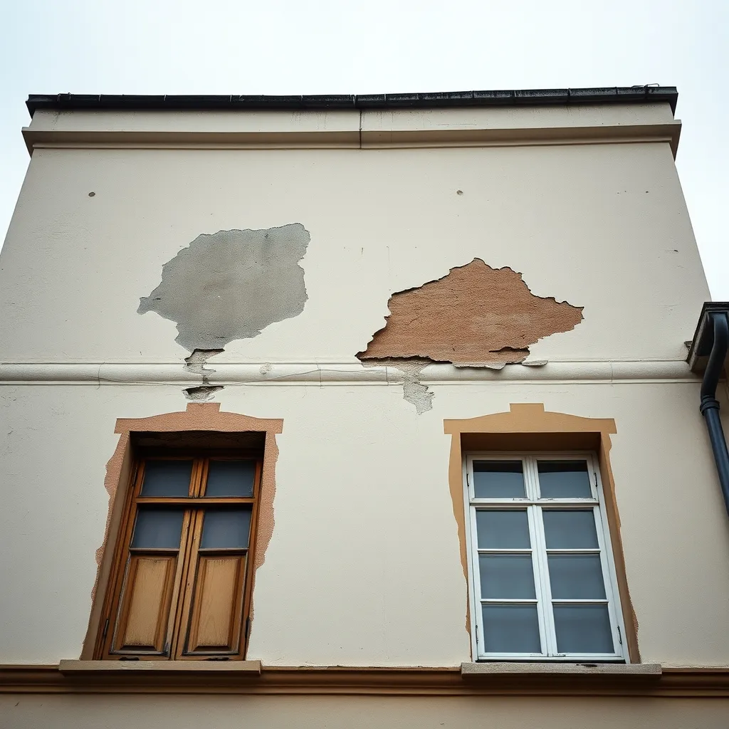 Dégâts visibles sur une façade causés par un défaut d'étanchéité non traité