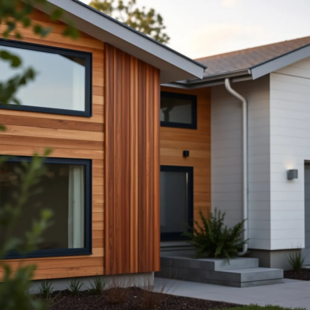 Maison rénovée combinant bardage bois et fibrociment sur isolation extérieure