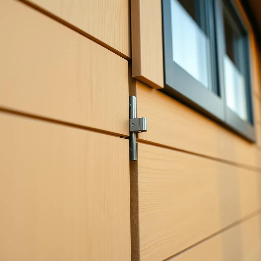 Détail d'un bardage PVC imitation bois avec système de clipsage visible