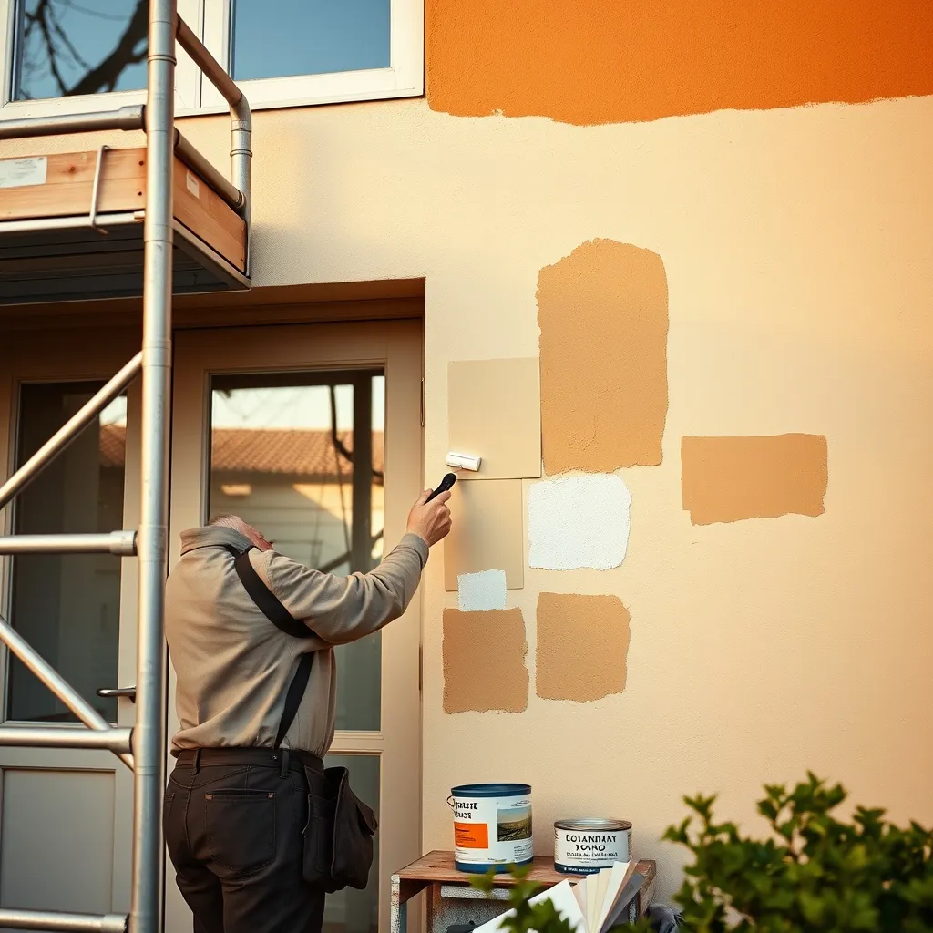 Essais de teintes réalisés directement sur le mur avant le choix définitif de la couleur