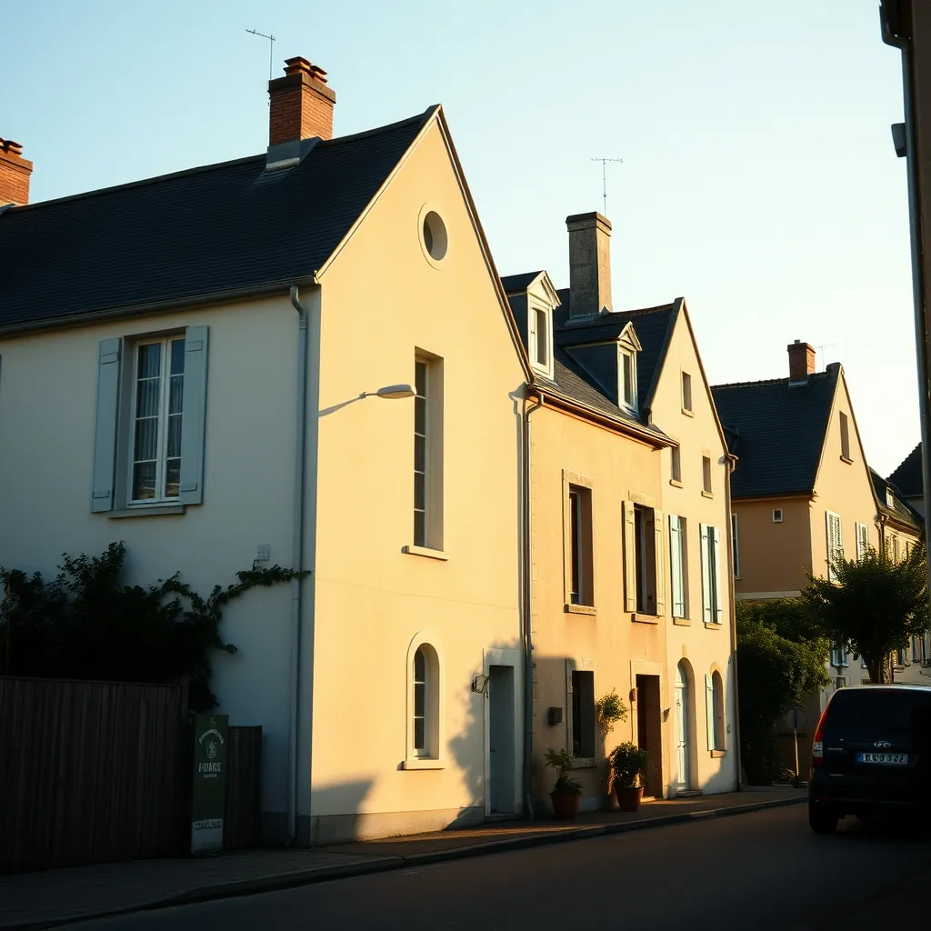 Différentes teintes de crépi sur des façades de maisons angevines : blanc cassé, sable, gris clair et ocre