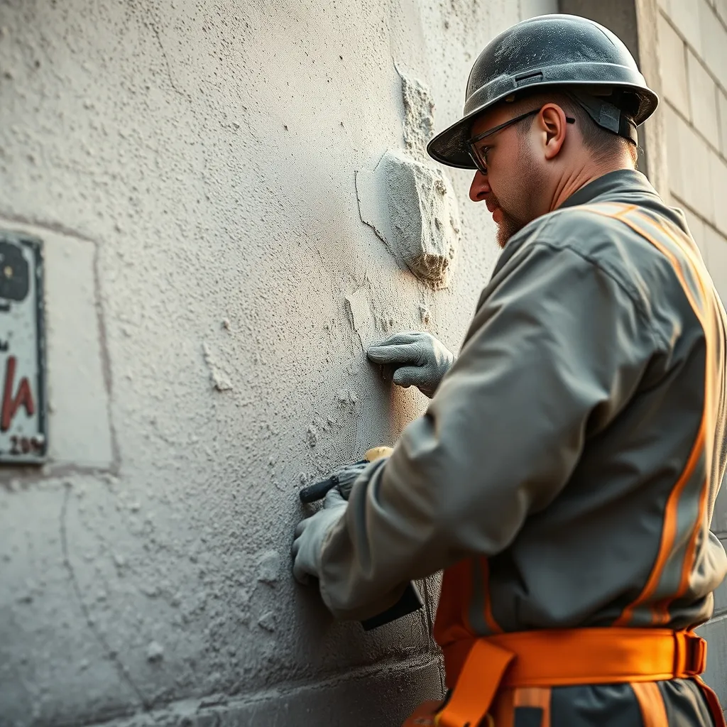 Application d'un crépi projeté sur un mur en parpaing à l'aide d'une machine à projeter