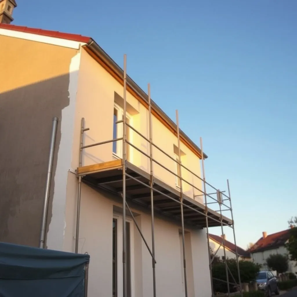 Chantier de ravalement en cours après obtention de la déclaration préalable de travaux