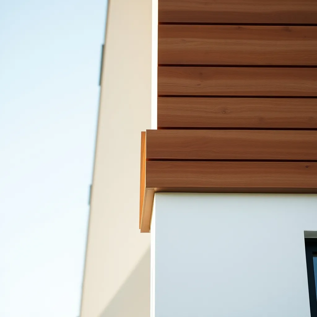 Détail de jonction entre enduit lisse et bardage horizontal sur une façade contemporaine
