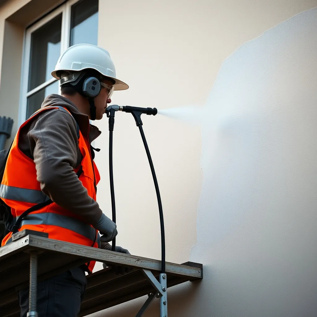 Application d'un hydrofuge au pulvérisateur basse pression sur une façade en enduit