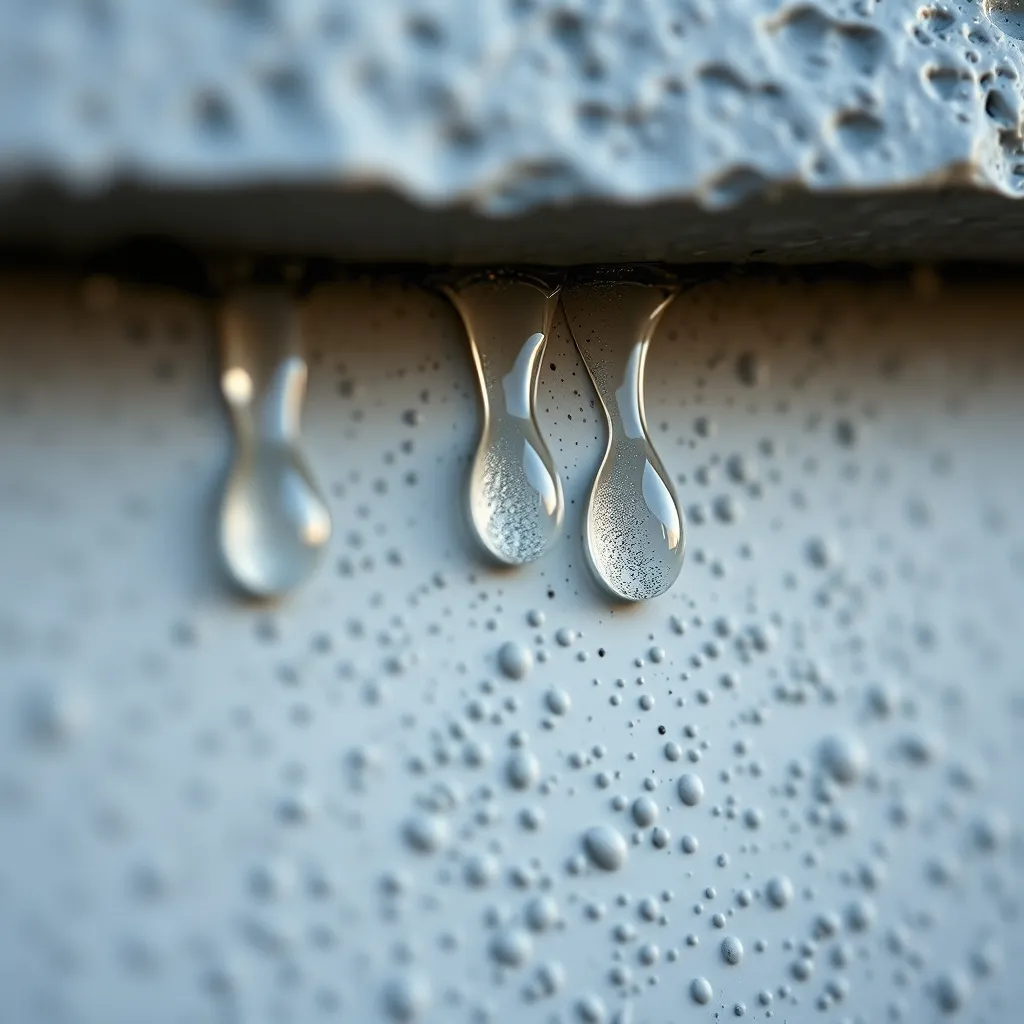 Effet perlant sur une façade traitée avec un imperméabilisant : l'eau ne pénètre plus dans le support