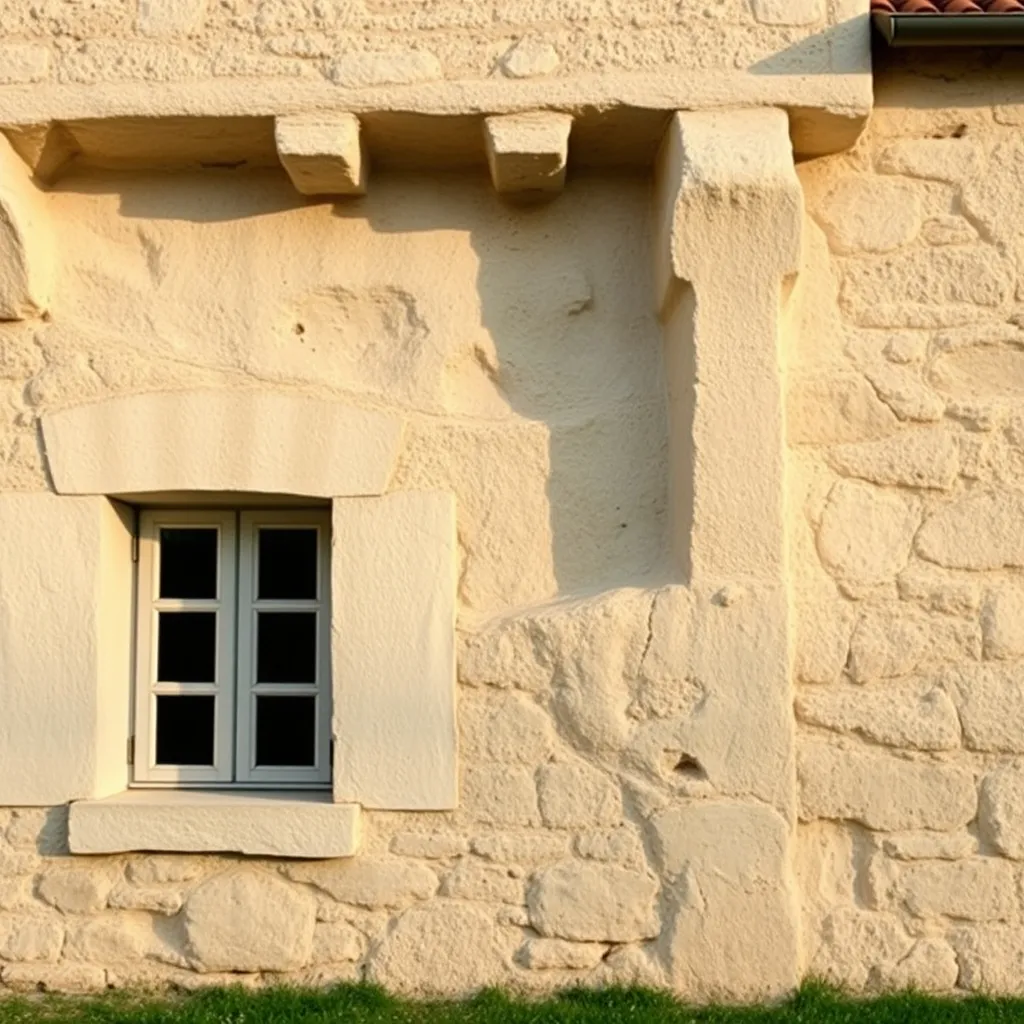 Façade en tuffeau d'une maison ancienne avant travaux d'isolation extérieure