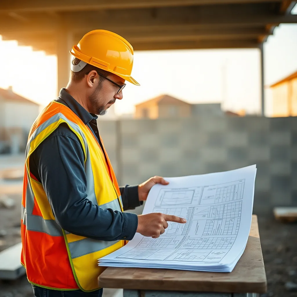 Vérification des plans avant la reprise du chantier de maçonnerie