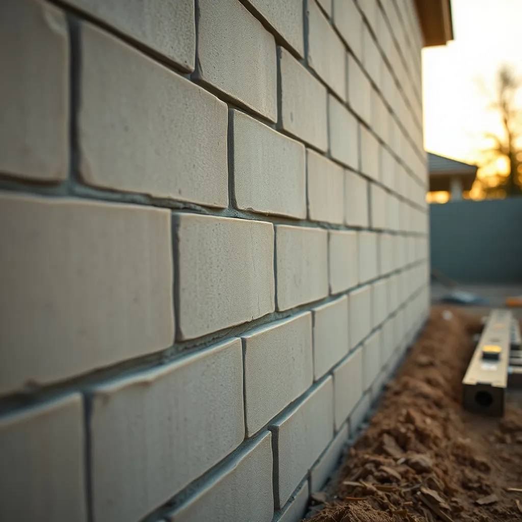 Détail d'un montage de mur en parpaings avec joints soignés