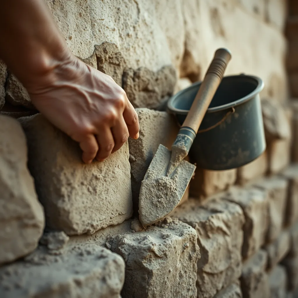Application d'un enduit à la chaux sur un mur en pierre naturelle