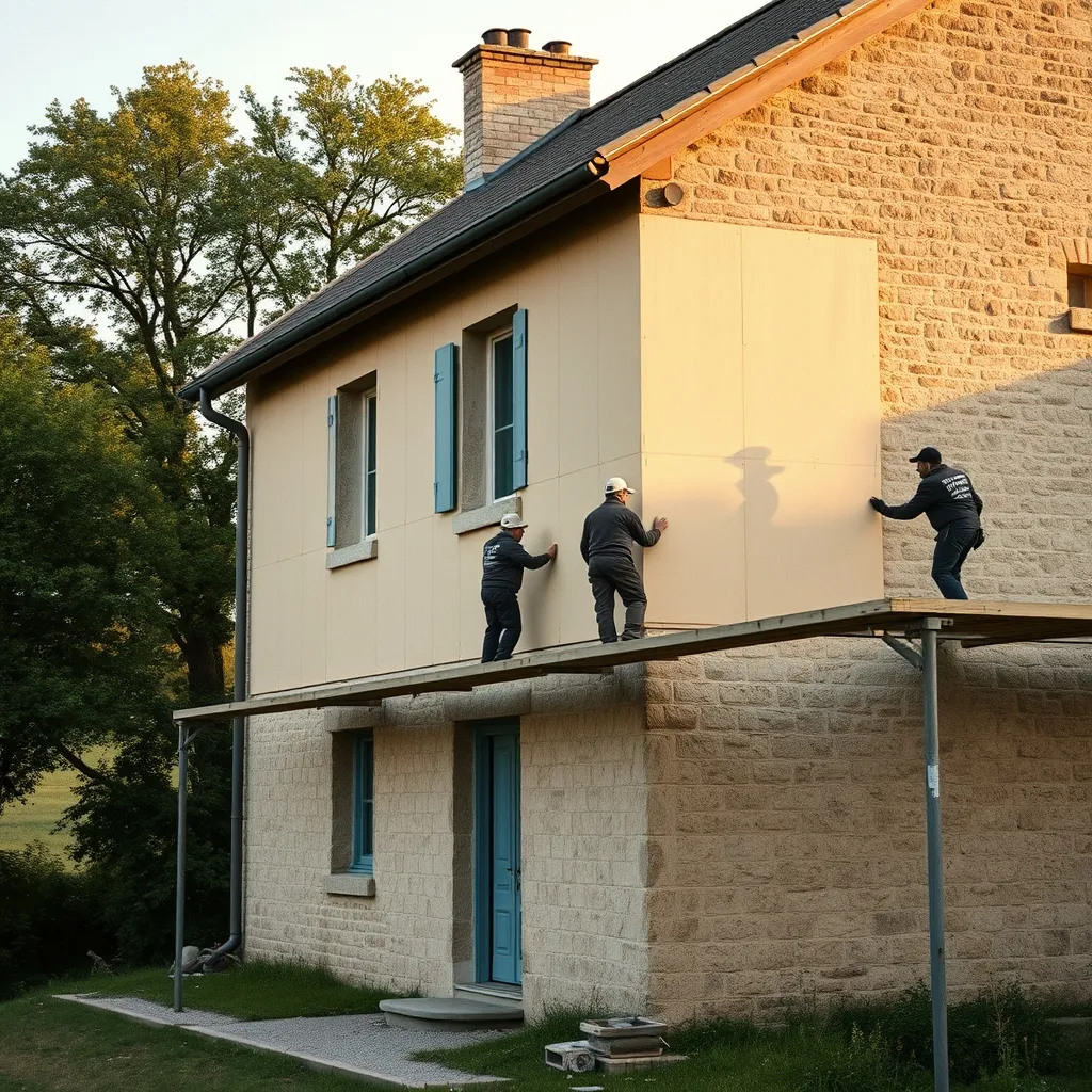 Pose d'une isolation chaux-chanvre respirante sur une façade ancienne en pierre