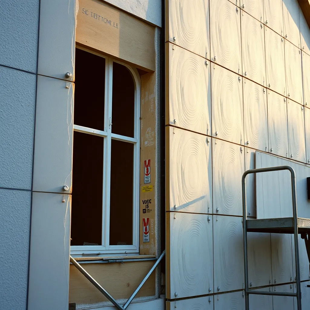 Pose de panneaux d'isolation thermique par l'extérieur sur une façade