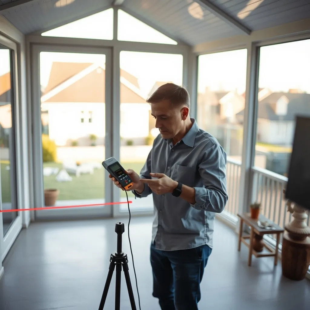 Mesurage de la surface d'une véranda par un diagnostiqueur immobilier