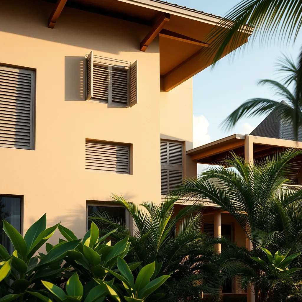 Les façades en enduit minéral teinté et les menuiseries aluminium du Veranda Tamarin