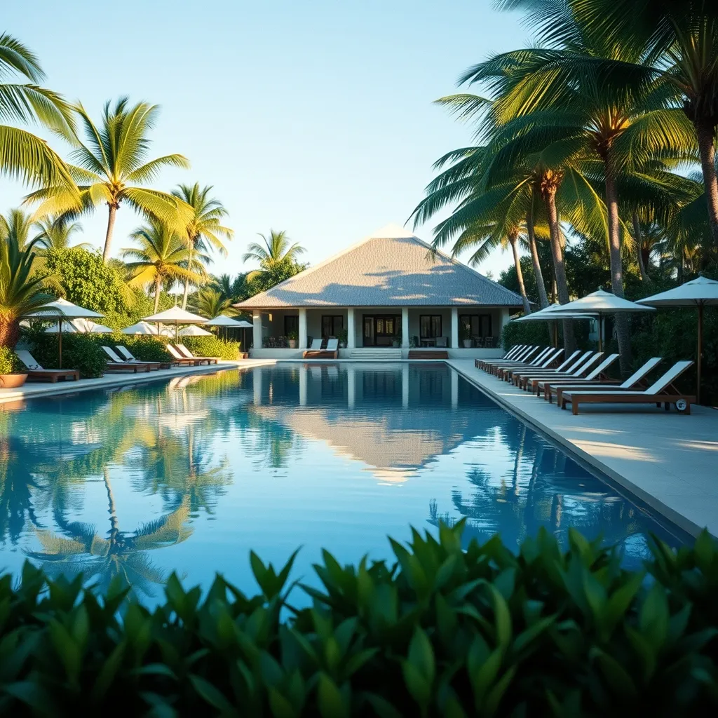 La piscine principale du Veranda Tamarin entourée de jardins tropicaux