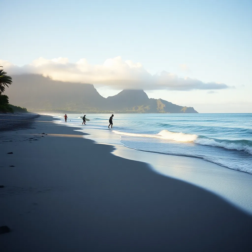 La baie de Tamarin et son sable volcanique gris typique de la côte ouest mauricienne