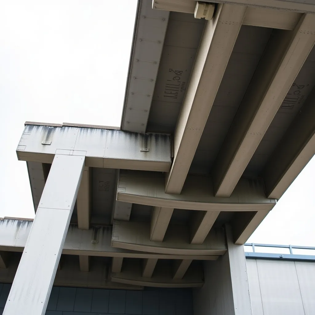 Structure de charpente béton préfabriqué achevée sur un bâtiment commercial