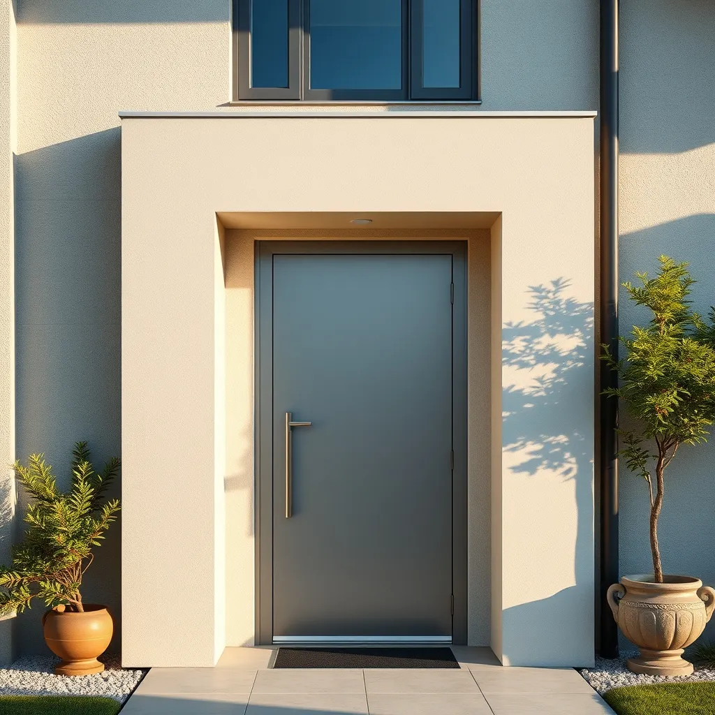 Encadrement de porte en fausse pierre polyuréthane gris clair, style contemporain