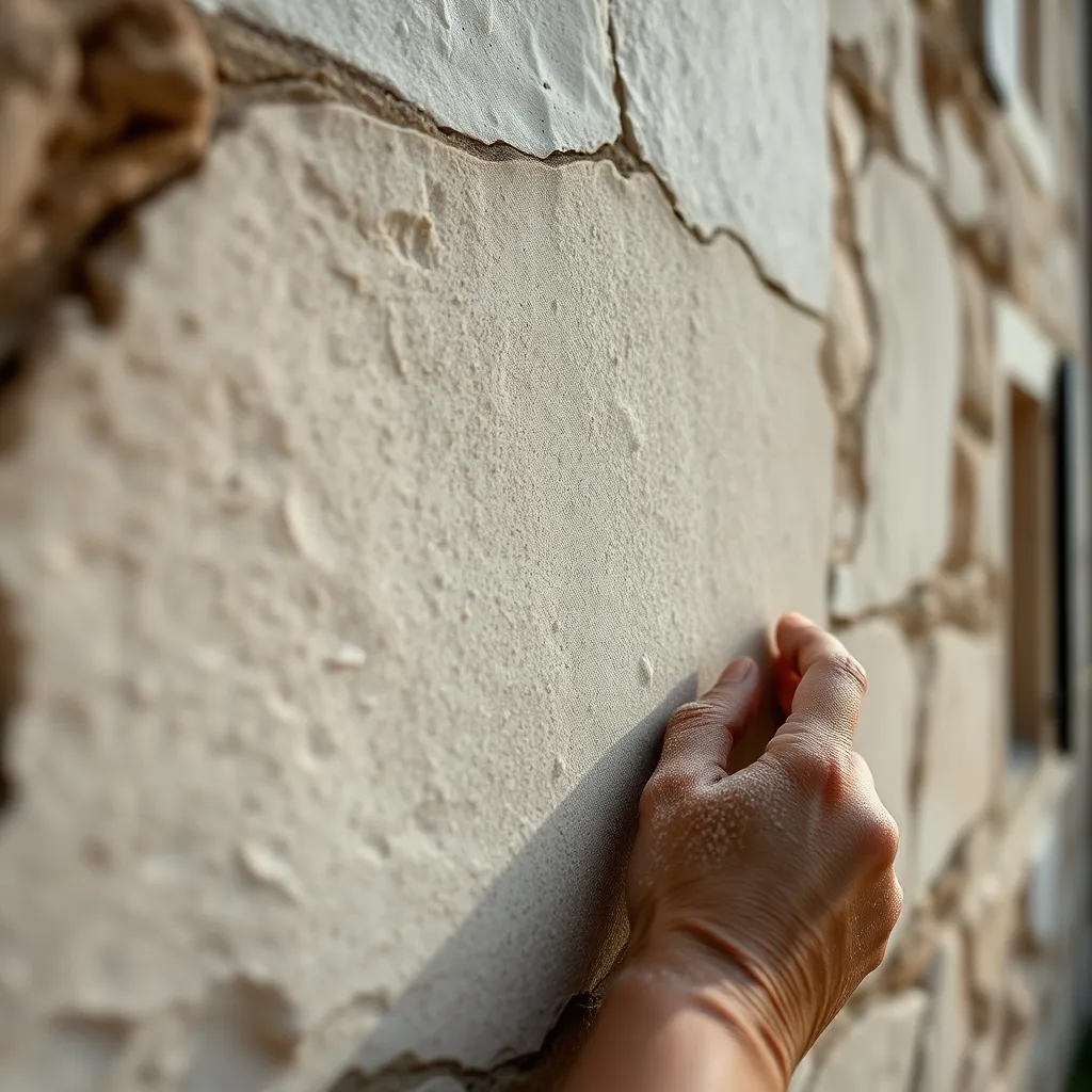 L'aérogommage décape le crépi en douceur sur un mur en pierre de tuffeau