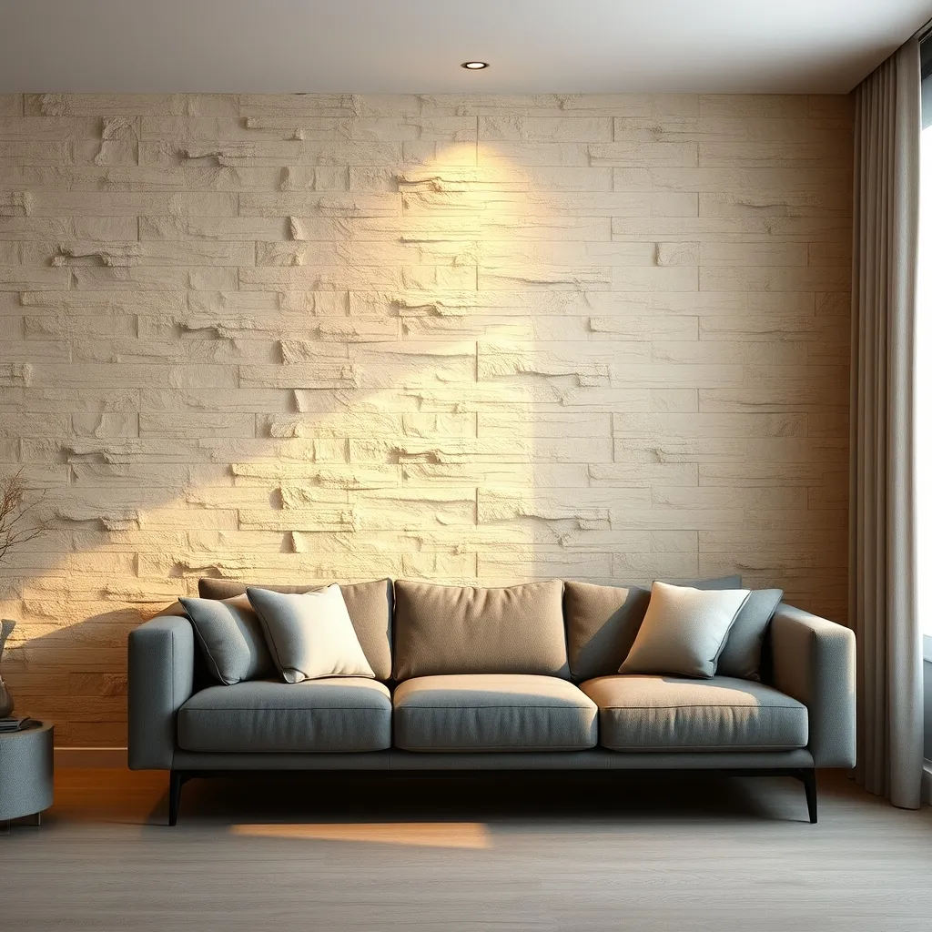 Mur d'accent en plaquettes de parement pierre dans un salon contemporain