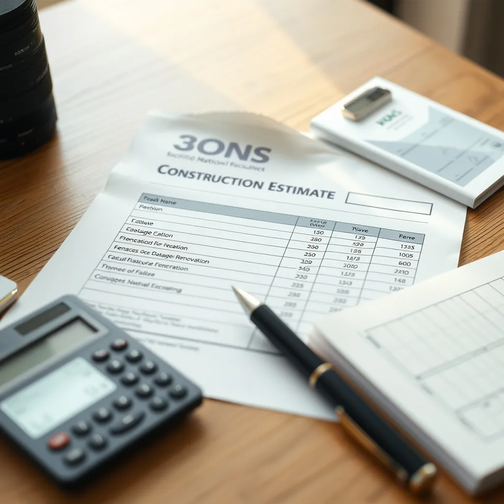 Devis détaillé de peinture façade posé sur un bureau avec calculatrice