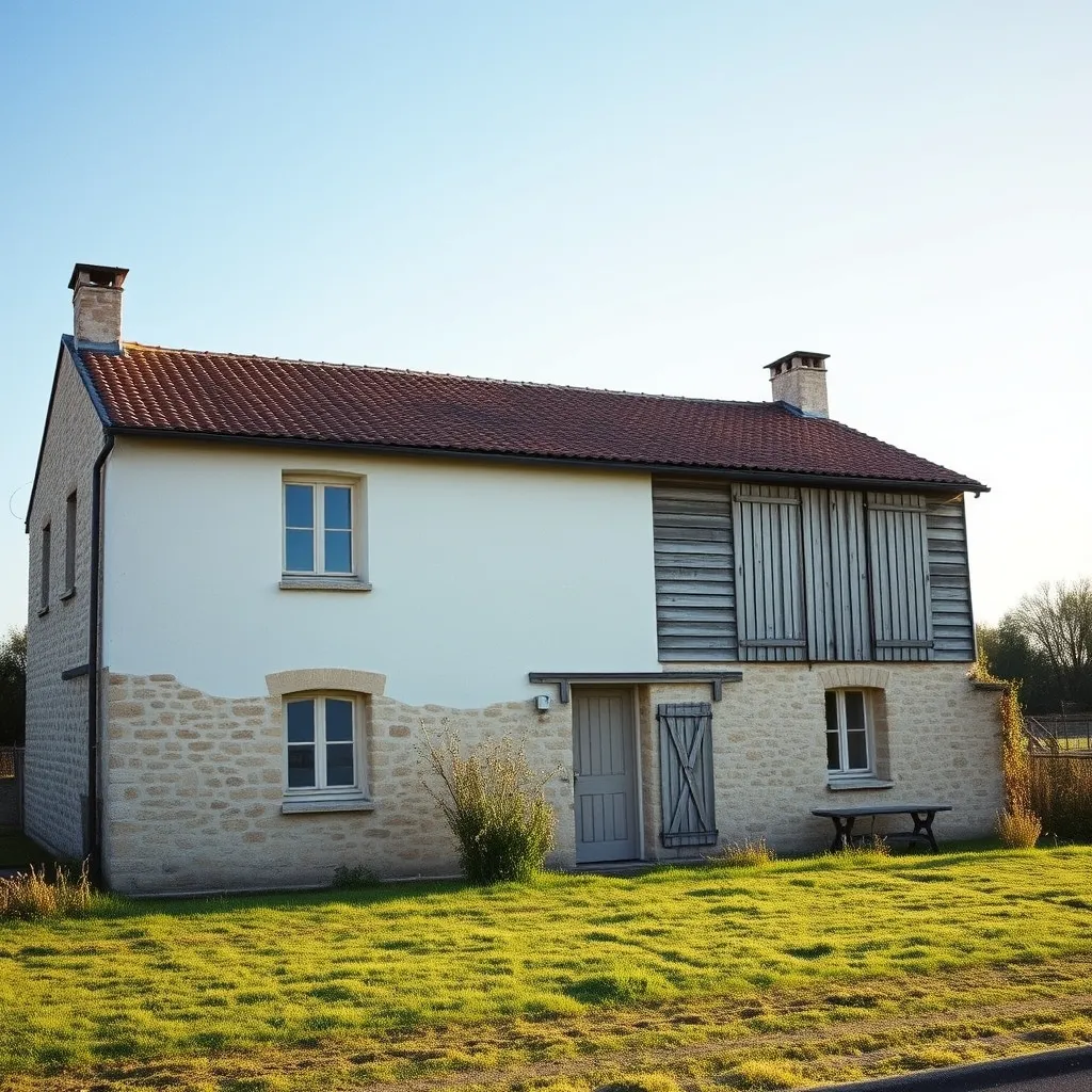 Longère rénovée associant pierre, crépi blanc et touches de bardage bois