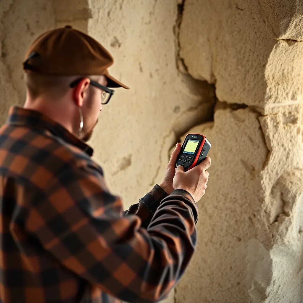 Diagnostic d'humidité au contact sur un mur en pierre avant isolation