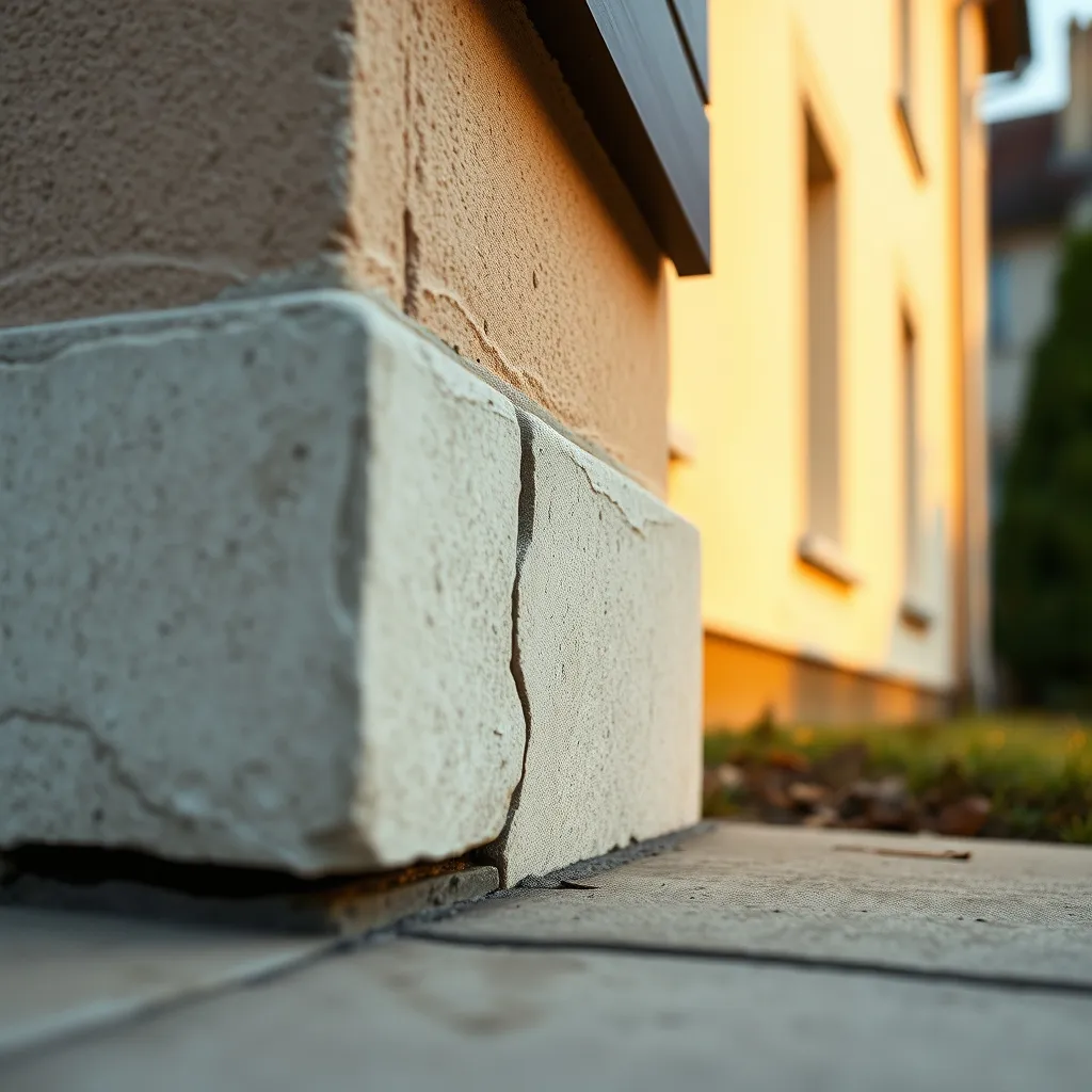 Fissure typique entre terrasse et mur causée par l'absence de joint de dilatation