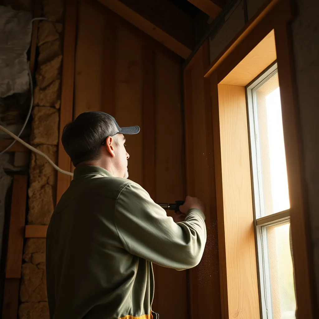 Pose de matelas isolant en fibre de bois souple sur un mur en pierre par l'intérieur