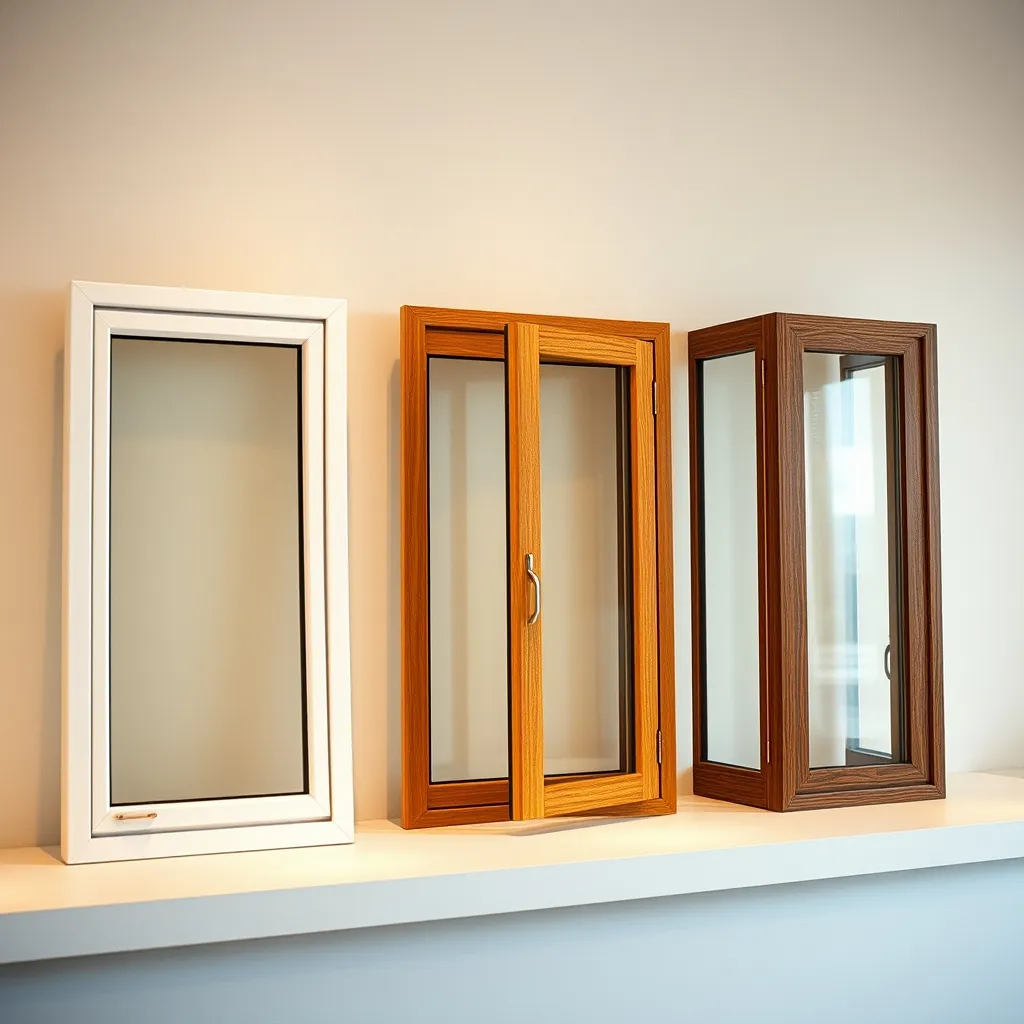 Comparaison visuelle entre profilés aluminium, PVC et bois en showroom