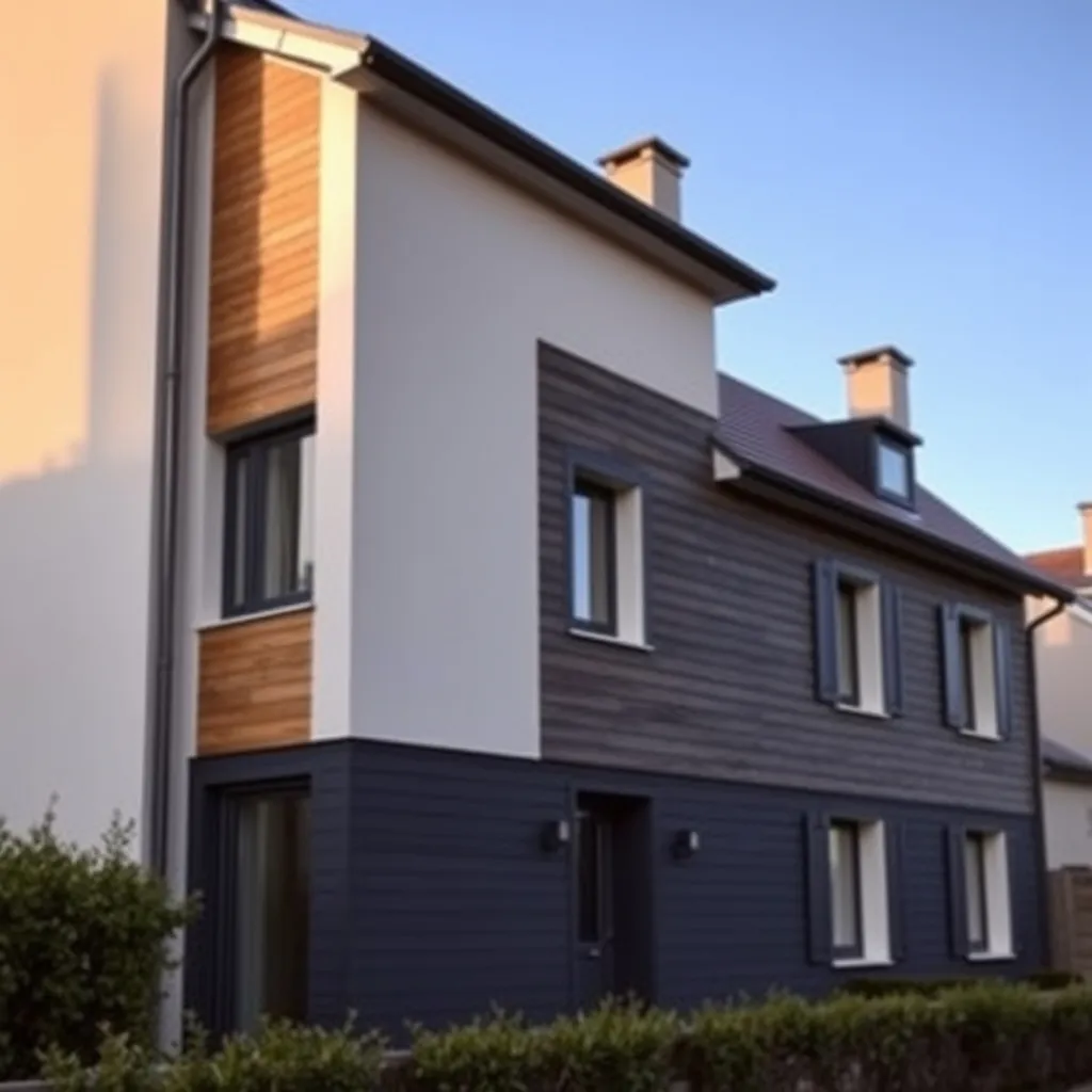 Association bi-ton gris perle et gris anthracite sur une maison contemporaine avec accent bois