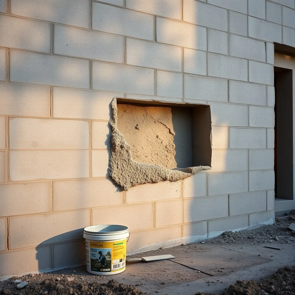 Application du gobetis d'accrochage sur un mur en parpaing avant la pose du parement